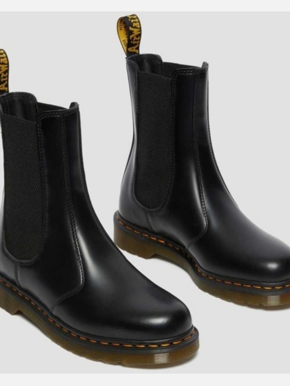 Dr. Martens Black Leather Chelsea Boots with Yellow Stitching